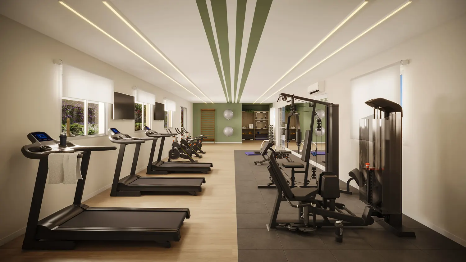 Academia com esteiras e aparelhos de musculação