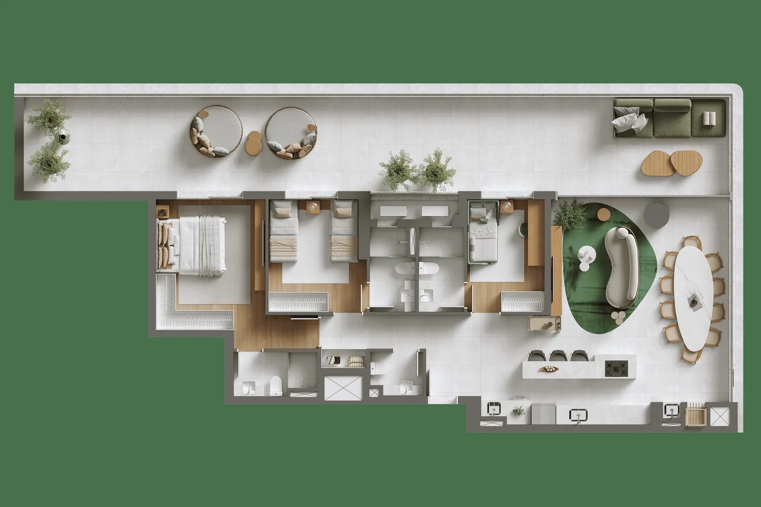 Planta humanizada do apartamento Tipo 02 Giardino, 3 dormitórios, 177,83 m²