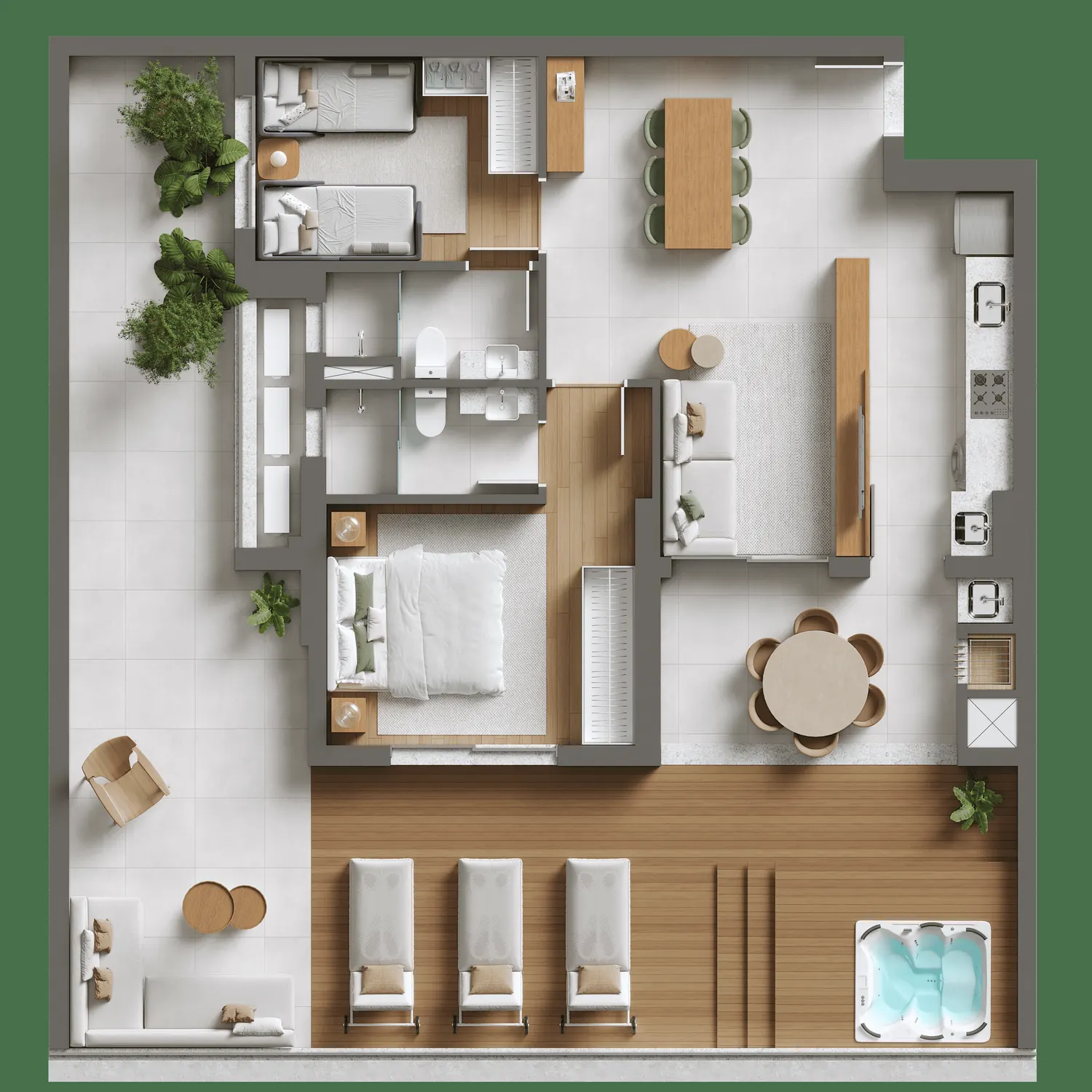 Planta humanizada do apartamento Tipo 05 Giardino, 2 dormitórios, 140,16 m²