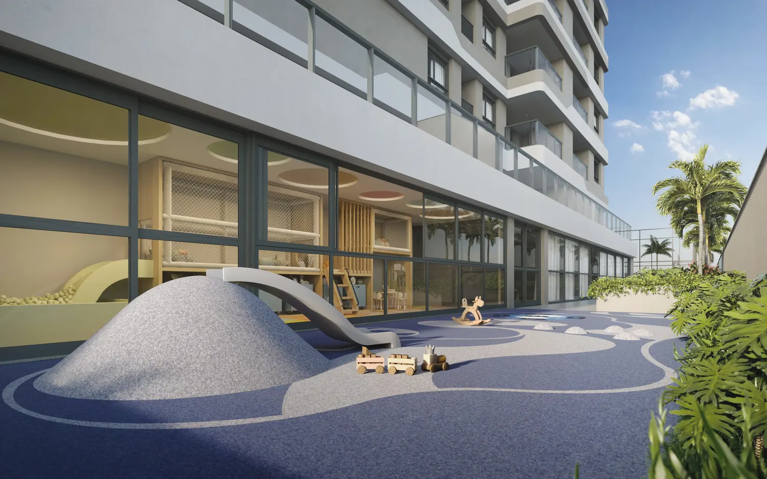 Playground externo com escorregador em formato de duna