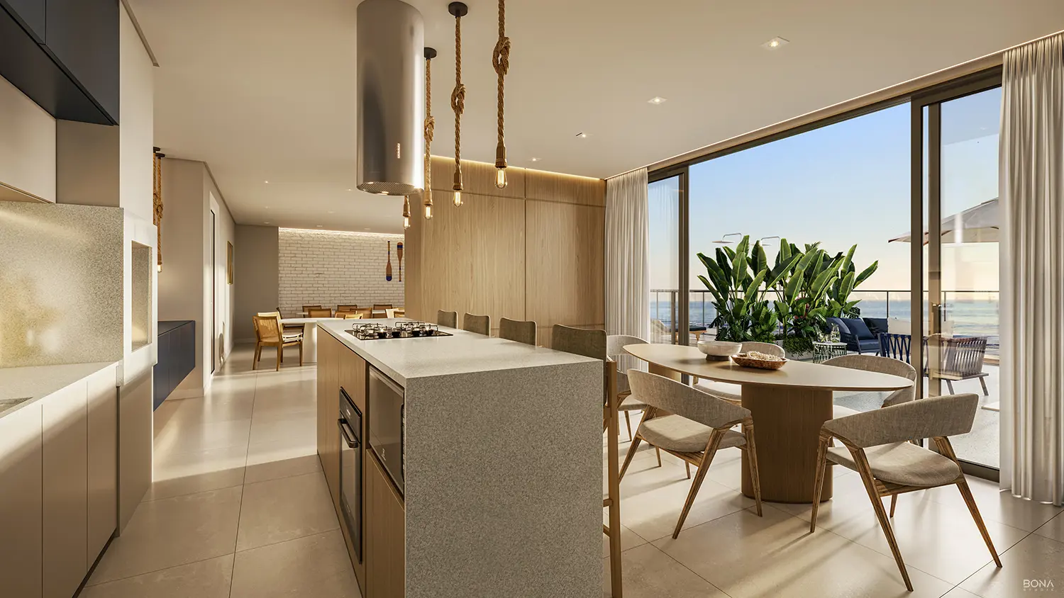 Living integrado à cozinha em apartamento decorado